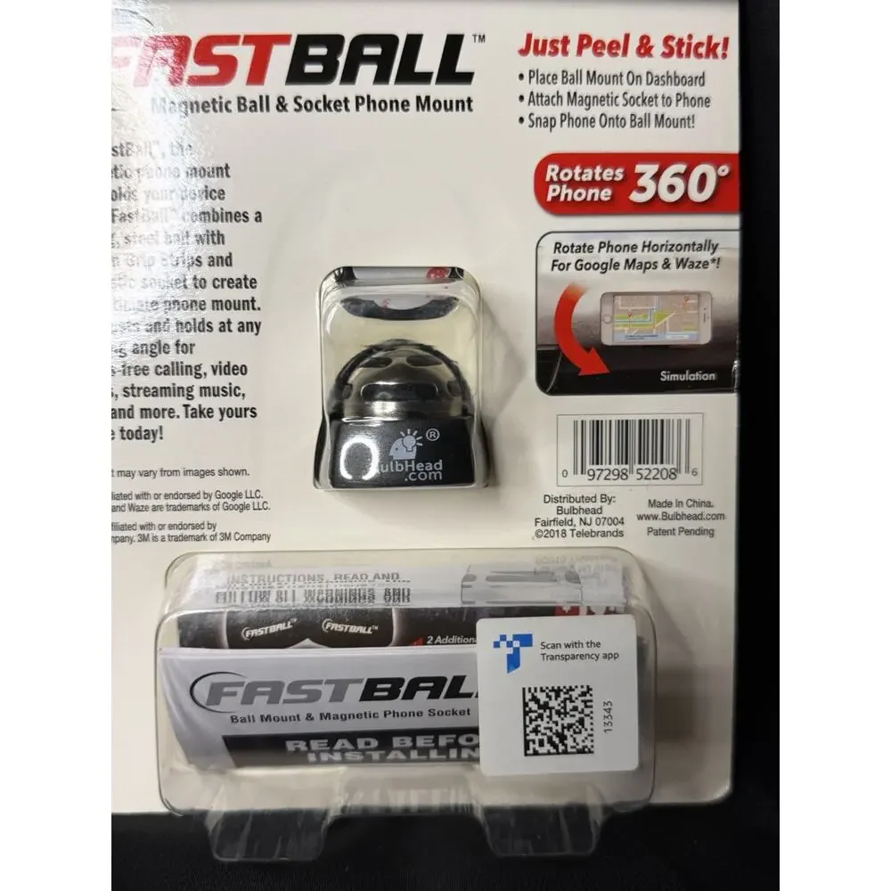 New Fastball Magnetic Ball & Socket Phone Mount BulbHead Dashboard 360 Any Angle